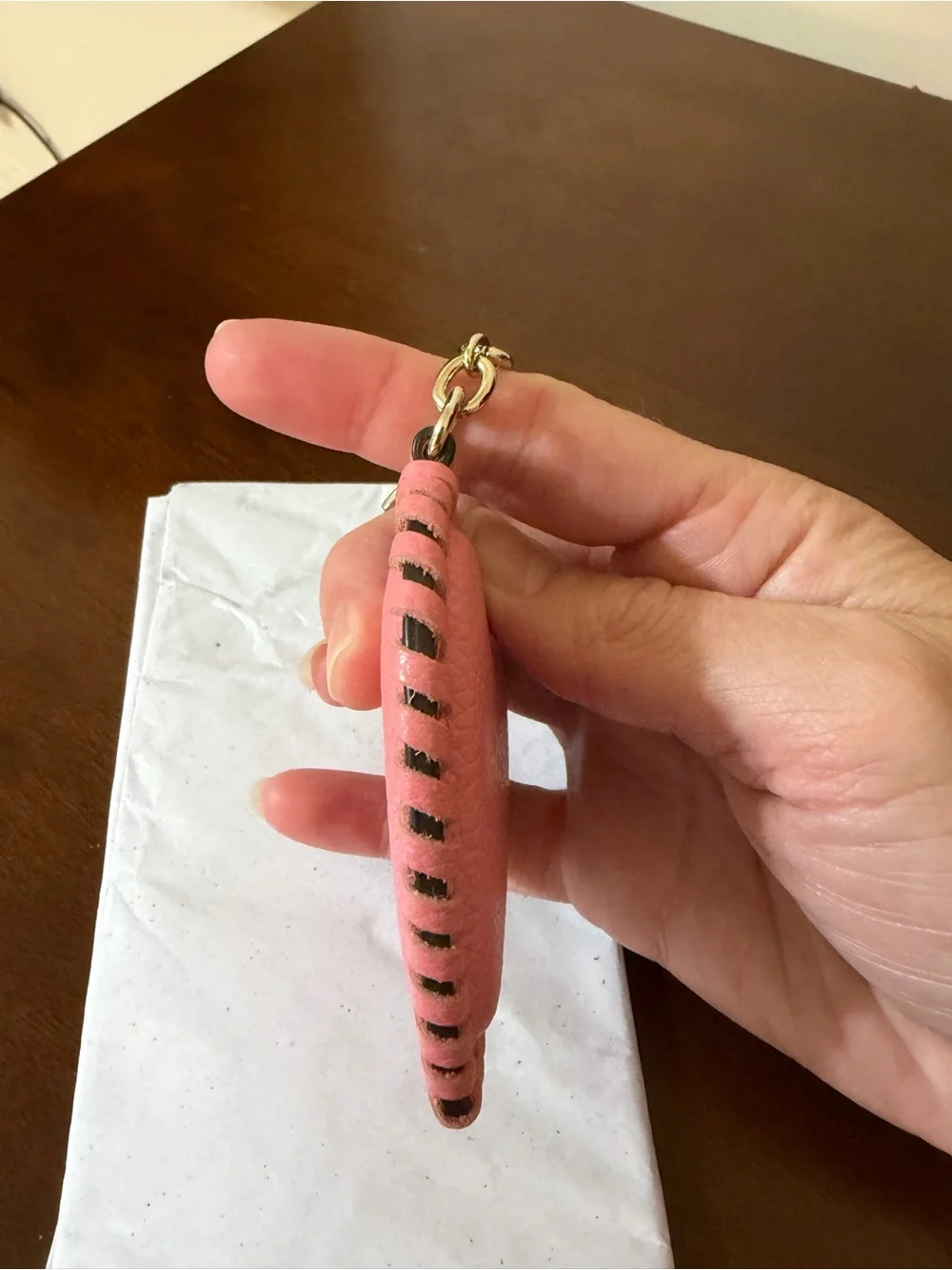 kate spade Pink Heart Keychain Charm with Whipstitch Edging